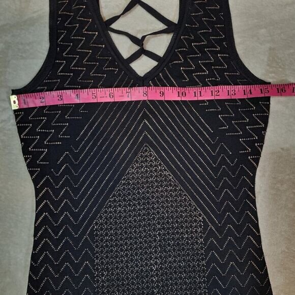 Guess Delilah Pointelle Knit Bodycon Black Dress with Strappy Back - Size Medium - Picture 8 of 10